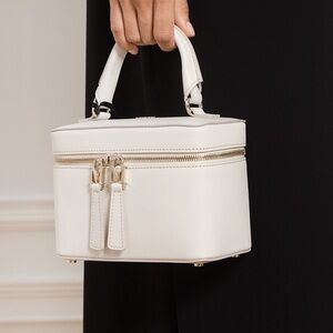 Max Mara VANITY ivory top handle bag for women. Gold hardware, detachable strap